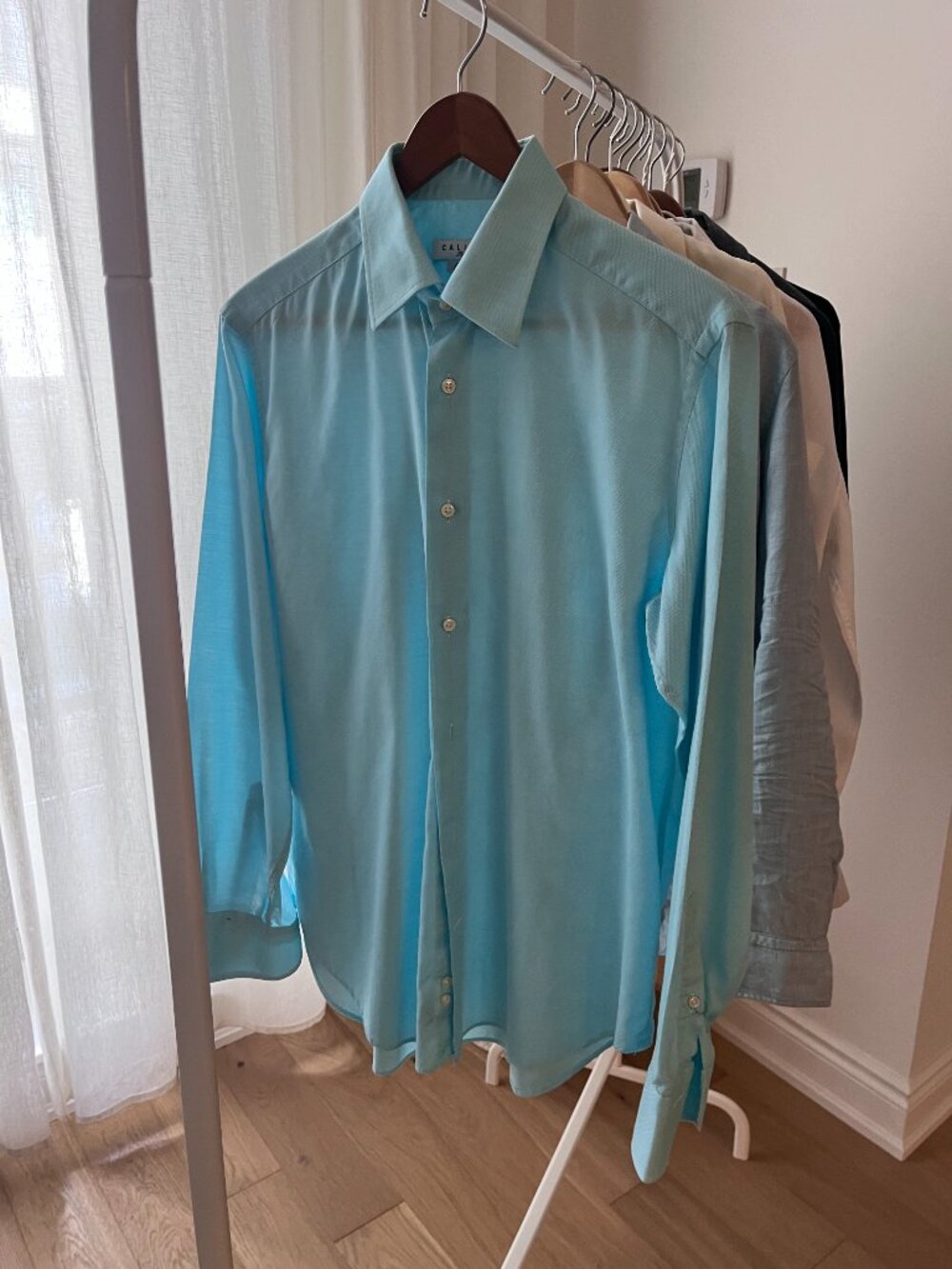 MEN'S LUXURY DRESS SHIRT, AQUA BLUE, MADE IN ITALY, SZ 39cm/15.5" NECK, USM - Picture 2 of 15